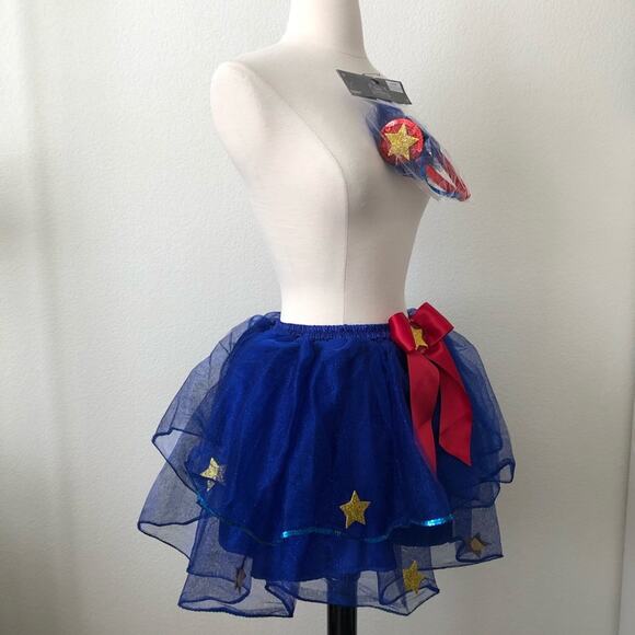 Maker’s Halloween Wonder Woman blue tutu gold stars red bow matching headband - Picture 2 of 6